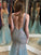 Backless Mermaid Beaded Long Tulle V-Neck Sleeveless Zipper-up Prom Dresses JS612
