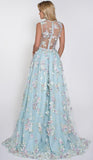 Hot Selling Deep V-neck Light Sky Blue Prom Dress with Flowers JS547