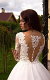 Boho Princess A-Line V-Neck Tulle Ivory Long Sleeves Wedding Gowns JS358