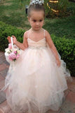 Princess Tulle Beading Spaghetti Straps Bowknot Flower Girl Dresses Lovely Tutu Dress JS777