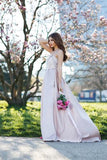 Elegant A-Line Halter Satin Long Sleeveless Backless Pink with Pockets Evening Dresses JS237