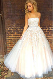 Gorgeous Strapless Sleeveless White Tulle Ball Gown Long Prom Dress Wedding Dresses JS766