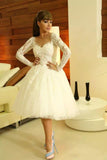 New Elegant Short Long Sleeves Sweetheart Cocktail Dress Ivory Lace Homecoming Dress JS838
