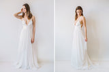 Elegant Fashion A Line V Neck Open Back Chiffon Ivory Lace Long Wedding Dresses JS954