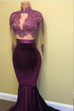 Elegant Long Sleeves Two Piece Mermaid High Neck Floor Length Prom Dresses JS780