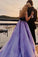 Lavender Applique Tulle Formal Gown with Sweep Train Prom Dresses Long Evening Dresses