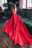 Elegant A-Line Red Simple Cheap Round Neck Cap Sleeve Backless Long Prom Dresses UK JS488