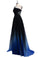 One Shoulder Blue and Black Chiffon A-Line Ombre Appliques Open Back Prom Dresses JS466