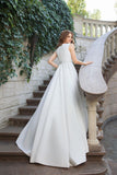 Elegant A-line Bateau Ivory Sleeveless Satin Prom Dress Simple Wedding Dress