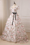 2024 Pink V-neck Long Cheap Beautiful Lace Short Sleeve Flowers Prom Dresses UK JS444
