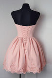 Strapless Sweetheart Short Pink Ball Gown Cute Mini Open Back Homecoming Dress JS169