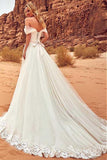 Sexy Off-the-Shoulder Sweep Train Sweetheart A-Line Tulle Ivory Floor-Length Wedding Dress JS865