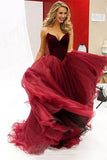 Princess V-Neck Organza Sleeveless Open Back Ruffles Burgundy Prom Dresses JS696