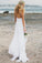 Beach Simple Casual White A-line V Neck Spaghetti Straps Wedding Dress