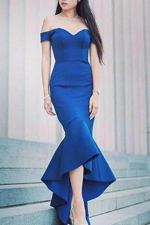 Charming Royal Blue Off-the-Shoulder Mermaid Sexy Sweetheart Formal Evening Dresses JS252
