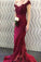 Off-the-Shoulder Burgundy Lace Appliques Long Mermaid Prom Dresses JS370