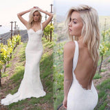 Gorgeous Backless Sweetheart Mermaid Lace Sexy Long Wedding Dresses JS125