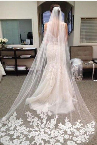 Ivory Lace Edge Chapel Length Wedding Veils Bridal Veil GD00010