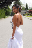 Elegant Lace Appliques V-Neck Backless White Sweetheart Spaghetti Straps Mermaid Wedding Dress JS179