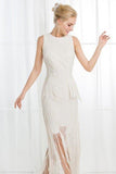 A-Line Jewel Ivory Scoop Satin Beading Tassel Sleeveless Appliques Dresses UK JS272