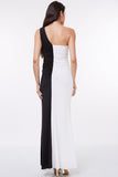 Mermaid Long Black and White Floor Length One Shoulder Beads Ruffles Prom Dresses JS265