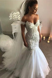 Ivory Lace Mermaid Off the Shoulder Sweetheart Appliques Wedding Dresses JS304