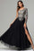 Vintage One Shoulder Long Sleeve Appliqued Tulle Long Prom Dress
