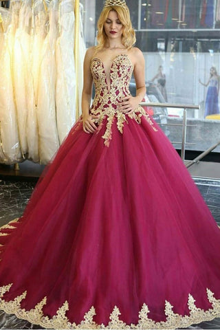 Long Quinceanera Dresses Wedding Dresses Tulle Prom Dresses with Appliques JS18
