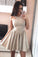 Cute A Line Halter Backless Satin Above Knee Short Prom Dresses Homecoming Dresses JS946