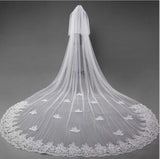3D Flowers Lace Appliques Tulle Ivory Wedding Veils JS180