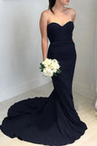 Affordable Strapless Black Sweetheart Elegant Mermaid Long Open Back Bridesmaid Dress JS595