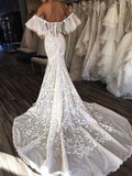 Gorgeous Mermaid Off the Shoulder Sweetheart Open Back Ivory Lace Wedding Dresses JS975