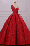 Ball Gown One Shoulder Sequins Red Sweetheart Prom Dresses Quinceanera Dresses JS39
