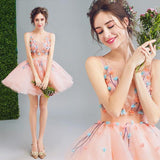 A Line Orange Cheap Ball Gown Spaghetti Straps Above Knee Flowers Homecoming Dresses JS959