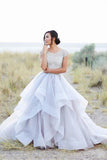 2023 Sparkly Beads Ruffles Organza Scoop Cap Sleeve Lavender Prom Wedding Dresses JS143