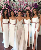 Sheath Spaghetti Straps Sleeveless Split Wedding Party Dresses Bridesmaids Dresses