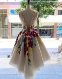 Charming A Line Scoop Lace Appliques V Back Short Prom Dress Homecoming Dresses JS960