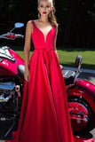 New A-Line Appliques Beads Floor Length Deep V-Neck Red Sexy Elegant Prom Dresses UK JS484