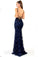 Mermaid Deep V Neck Royal Blue Lace Appliques Backless Spaghetti Straps Prom Dresses JS893