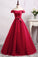 A Line Long Red Tulle Off the Shoulder Lace up Bowknot Floor Length Prom Dresses JS140