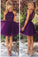 Purple Halter A-line Scoop Beaded Sleeveless Backless Short Homecoming Dresses