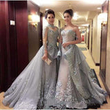 Gorgeous Ball Gown Princess Long Sleeves Tulle Gray Long Prom Dresses JS113