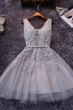 Chic Sleeveless A Line Lace-up Tulle Lace Appliques Short homecoming Dresses