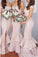 Sexy Mermaid Ruffles Front Split Off-the-shoulder Sleeveless Bridesmaid Dress
