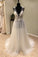 Cheap V-Neck Open Back Tulle Ivory Beach Long Appliques A-Line Sleeveless Wedding Dress JS598