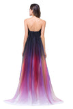 A-Line Ombre Sleeveless Strapless Open Back Long Gradient Chiffon Prom Dresses UK JS373