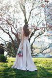 Elegant A-Line Halter Satin Long Sleeveless Backless Pink with Pockets Evening Dresses JS237