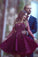 Wine Red Prom Dresses Beading Prom Gowns Cute Party Dress Short Prom Dress JS619
