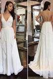 Simple Cheap Sexy Ivory A-line Chiffon V-Neck Sleeveless Ruffles Backless Wedding Dress JS864