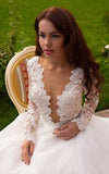 Boho Princess A-Line V-Neck Tulle Ivory Long Sleeves Wedding Gowns JS358